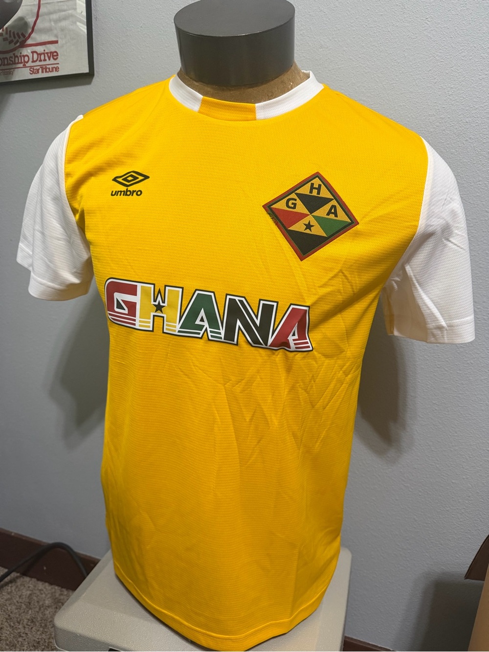 Umbro Yellow and White Ghana Short-Sleeve Soccer Jersey Custom Patches